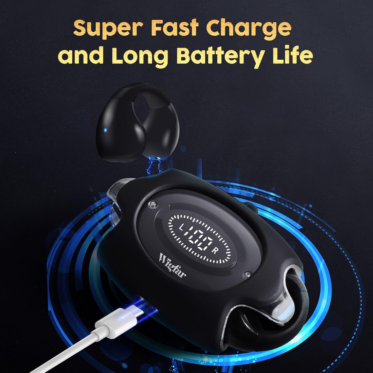 Wigfar Auriculares inalámbricos Bluetooth con clip para el oído, resistentes al sudor, carga rápida, tiempo de reproducción de 24 horas, auriculares