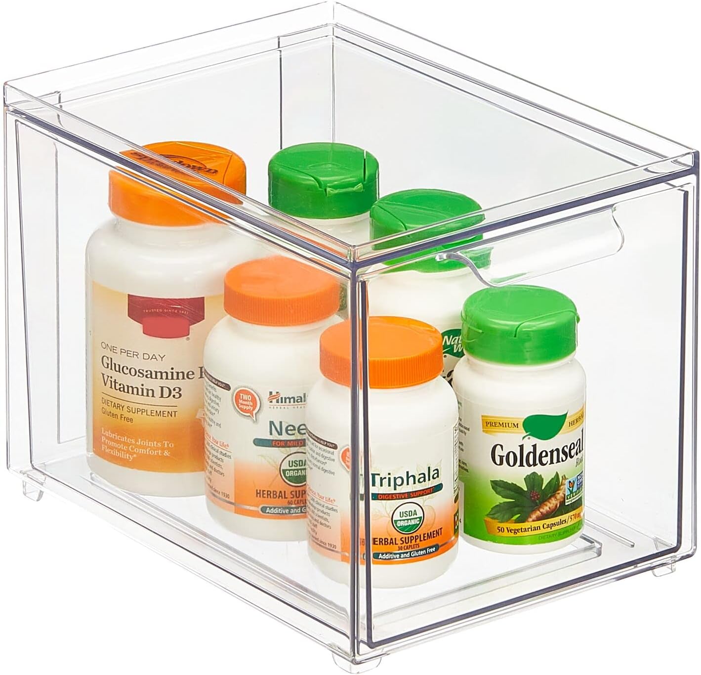 mDesign Contenedor organizador de baño de plástico con cajón extraíble, contenedor de almacenamiento delgado y apilable para accesorios de baño,