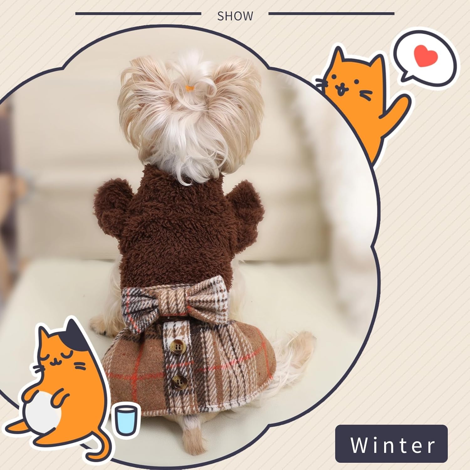 Vestido suéter de invierno para cachorros, ropa para perros medianos y niñas, falda cálida de forro polar para mascotas, traje para Chihuahua,
