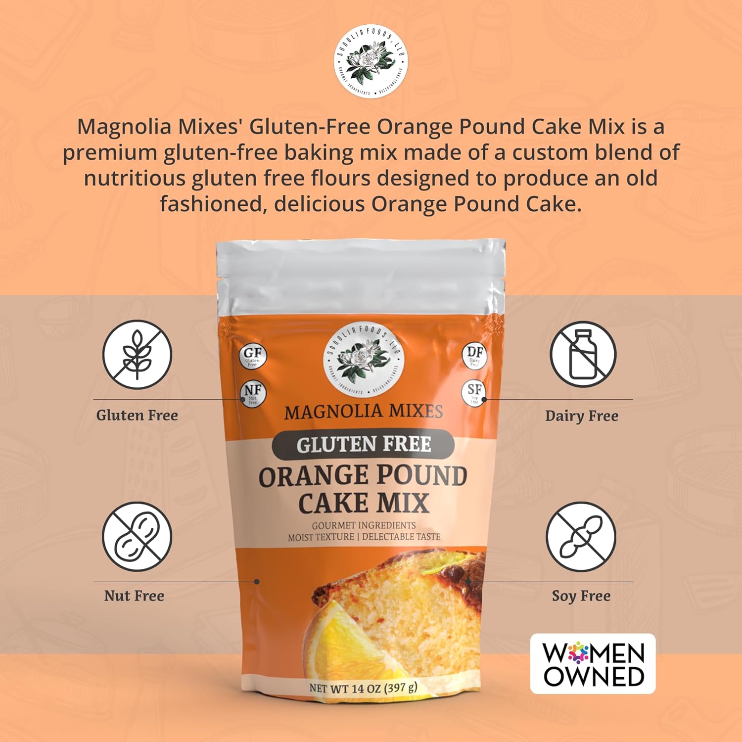 Magnolia Mixes – Mezcla de pastel de libras de naranja sin gluten, paquete de 2 unidades (no paquete de 4)