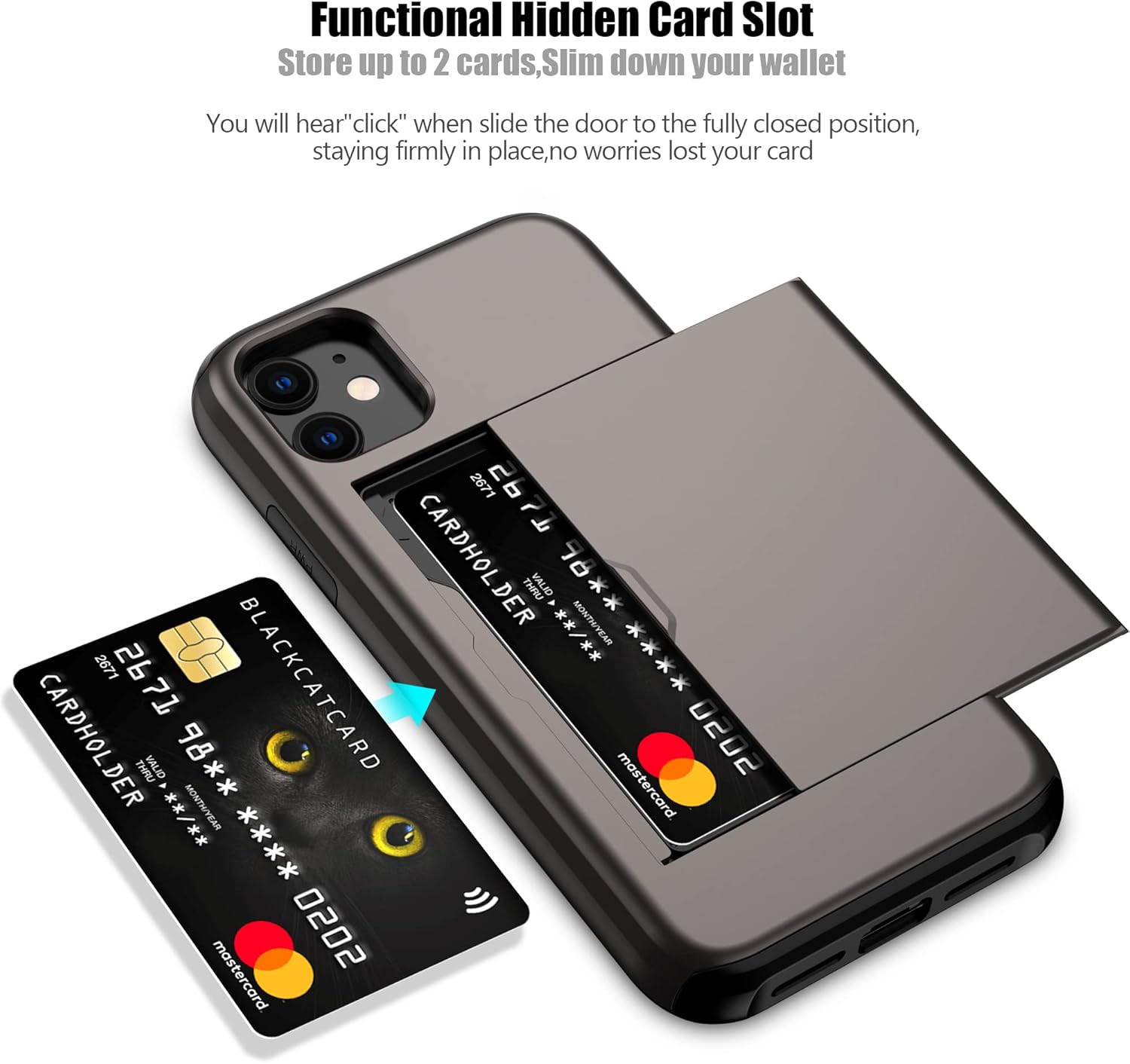 Nvollnoe Funda para iPhone 11 con tarjetero resistente de doble capa protectora a prueba de golpes, ranura para tarjetas oculta, funda delgada tipo