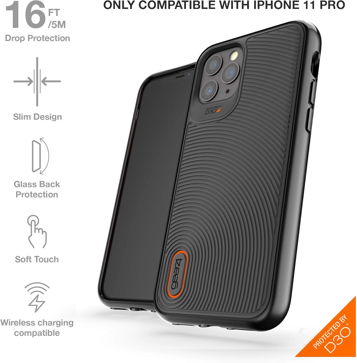 ZAGG Gear4 Battersea – Funda compatible con iPhone 11 Pro, protección avanzada contra impactos con tecnología D3O integrada, funda para teléfono,