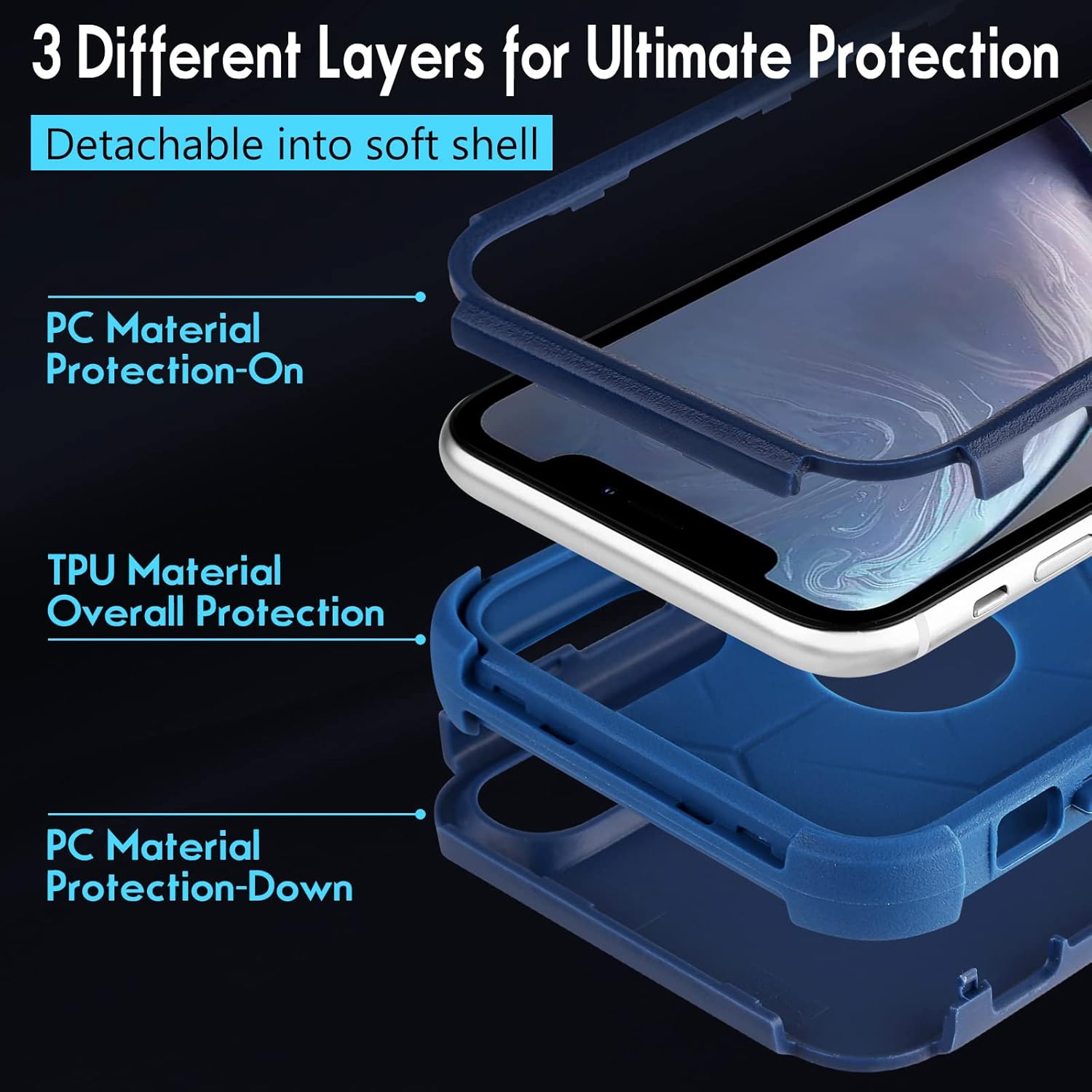 Mornex Compatible con iPhone XR, funda protectora de silicona mate 3 en 1, resistente a prueba de caídas, a prueba de golpes, diseñada para iPhone