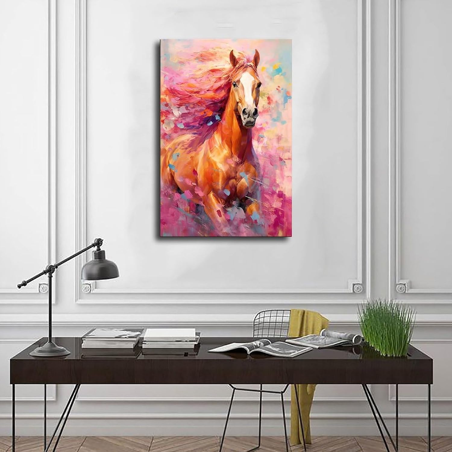 Fyzuf Arte de pared de caballo pintura al óleo sobre lienzo, póster de caballo cubismo colorido de caballos lindos caballos estéticos, póster de