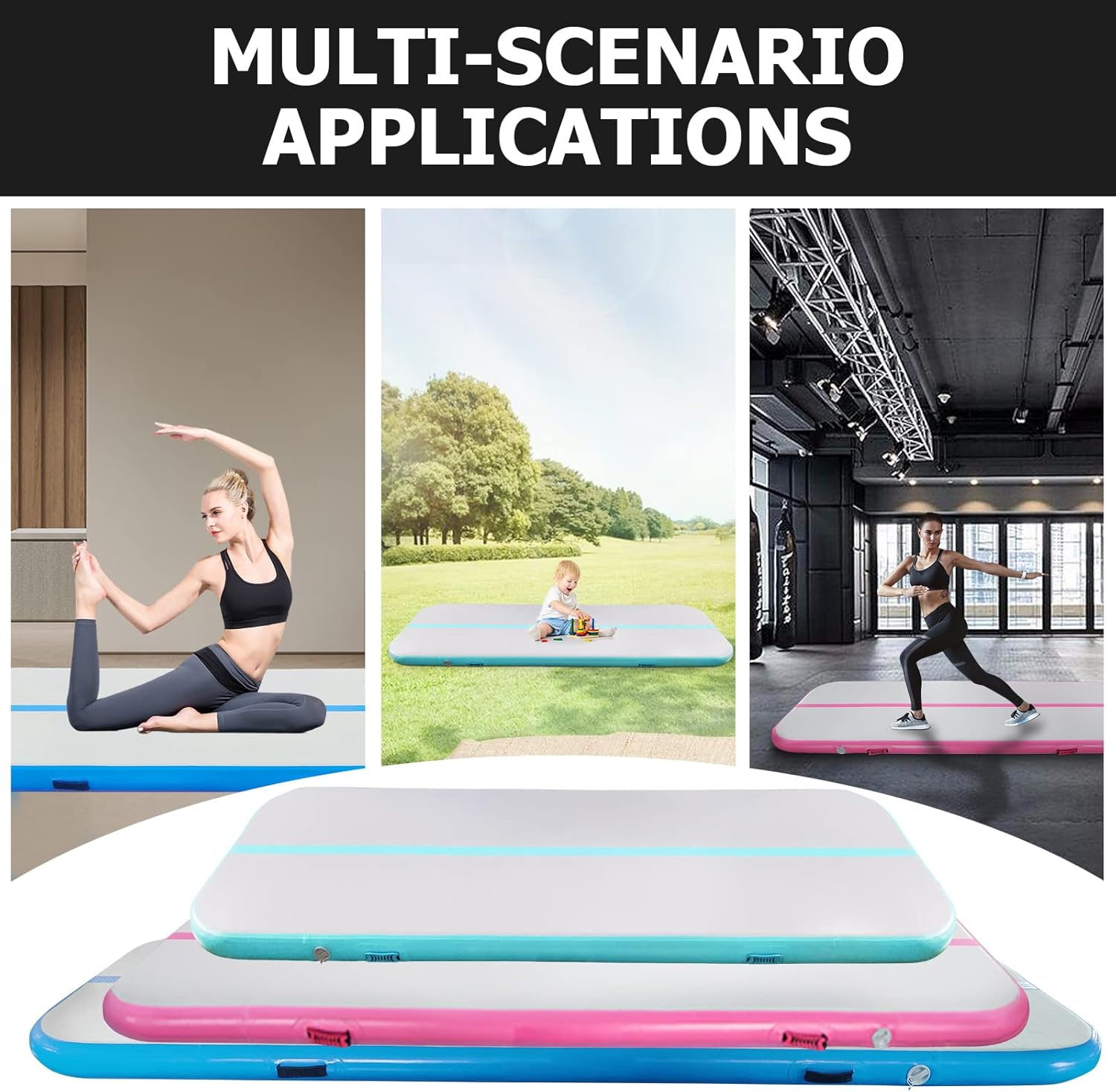Colchoneta inflable de gimnasia de 10131620 pies, 48 pulgadas de grosor, con bomba de aire eléctrica para uso doméstico, entrenamiento de gimnasio,