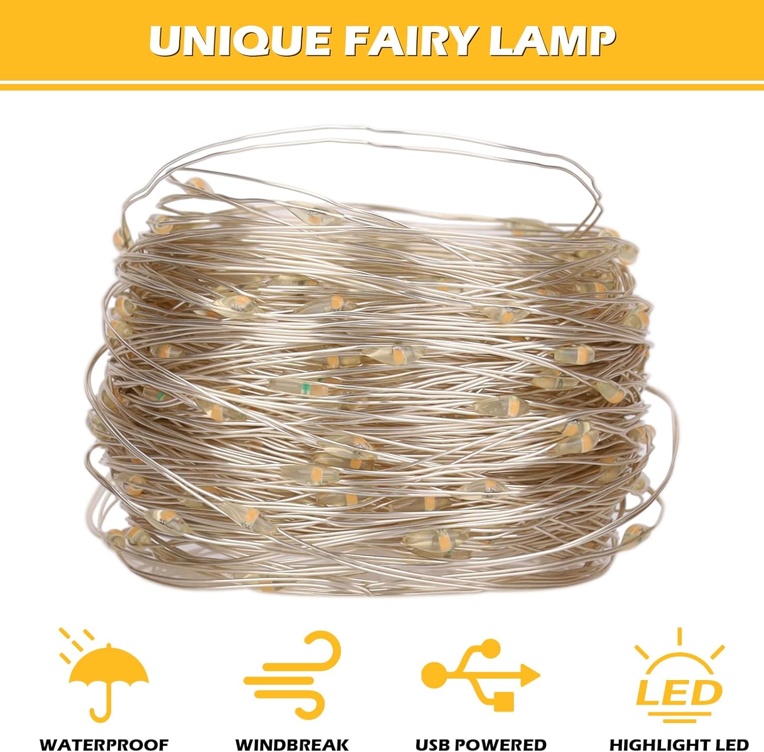 Clmentp Guirnalda de luces LED azules, 33 pies, 100 luces LED alimentadas por USB, con control remoto, 8 modos para decoración interior y exterior