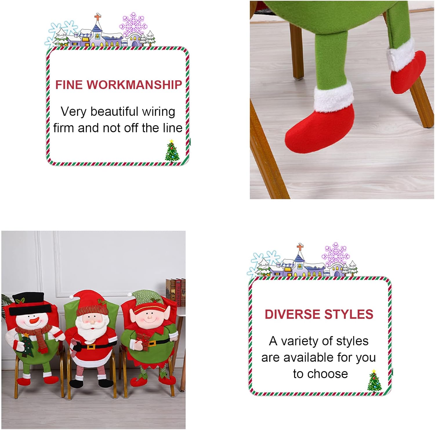 Paquete de 2 fundas para sillas de Navidad, de felpa, Papá Noel, muñeco de nieve, elfo, fundas de asiento de Navidad para sillas de comedor, fundas