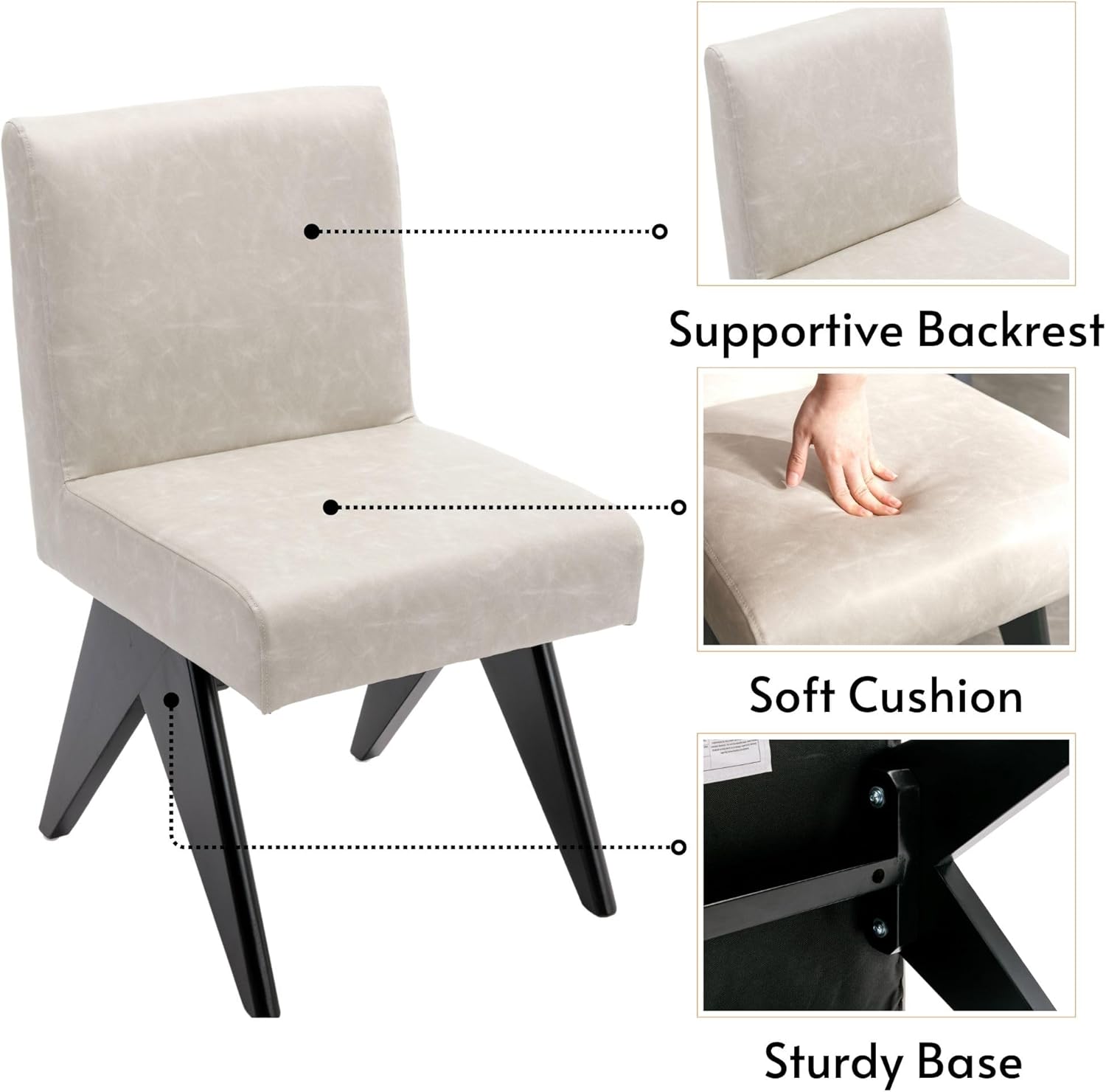 BESTANO Juego de 2 sillas de comedor modernas de estilo rústico de mediados de siglo, sillas de cocina tapizadas sin brazos con respaldo y patas de