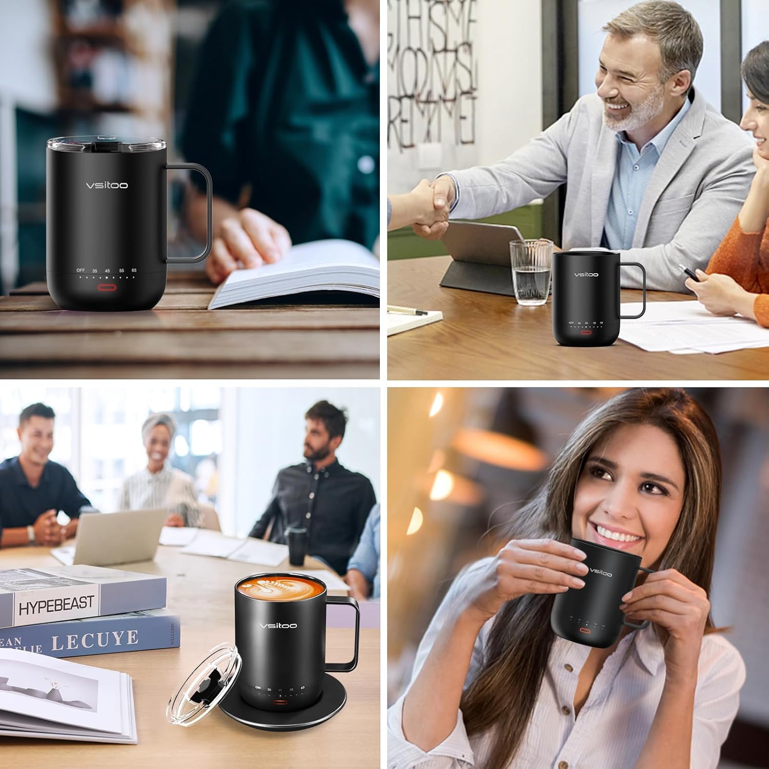 vsitoo S3pro – Taza inteligente de control de temperatura 2 con tapa, taza de café autocalentable de 14 onzas, duración de la batería de 90 minutos,