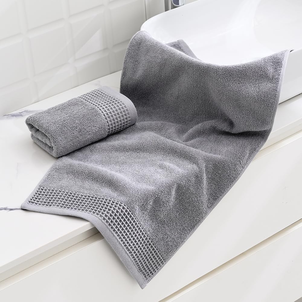 sense gnosis Toallas de mano grises de gofre y rizo para baño, secado rápido, sin pelusas, delgadas, estilo clásico, suaves y absorbentes, toallas