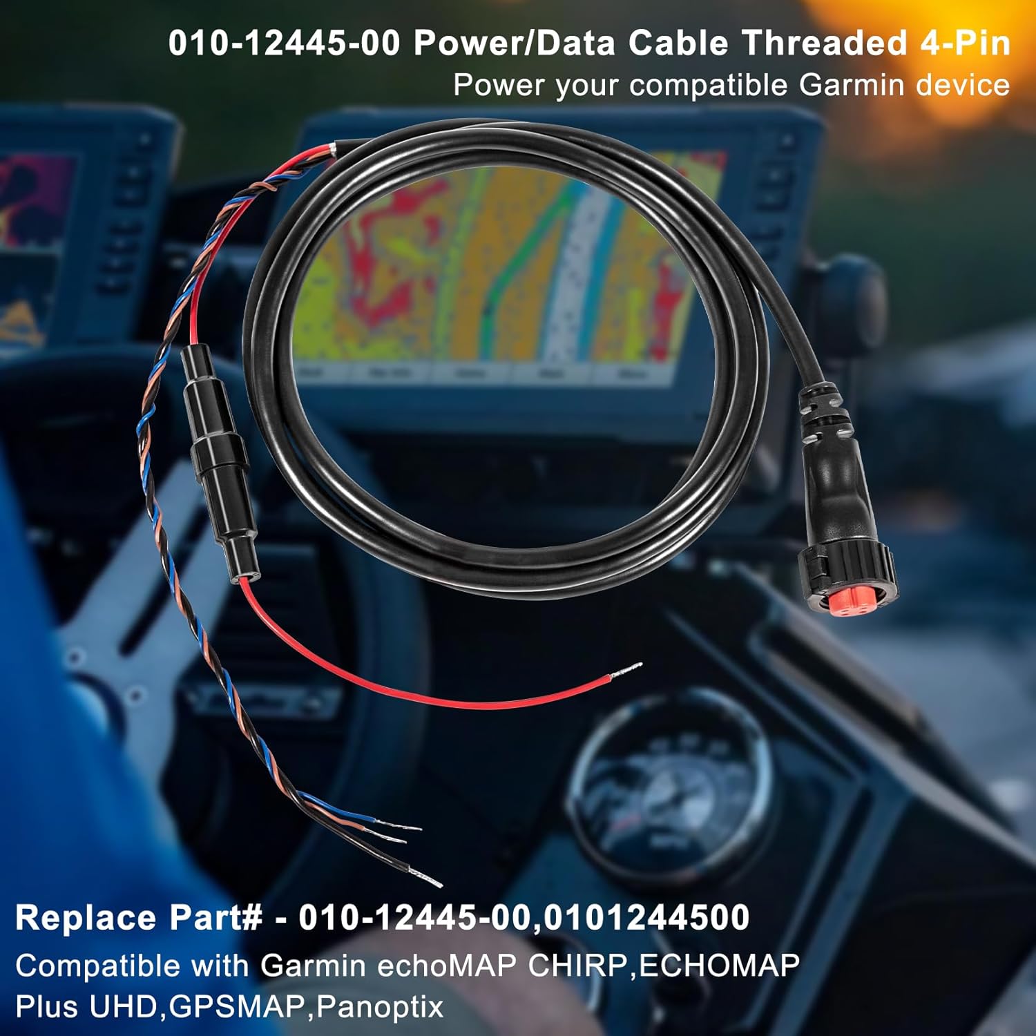 010-12445-00 Cable de alimentacióndatos roscado de 4 pines para Garmin echoMAP Chirp, ECHOMAP Plus UHD, GPSMAP, Panoptix