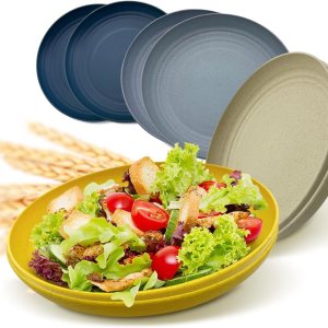 Yemyep Juego de 8 platos de paja de trigo de 9 pulgadas, platos de plástico irrompibles, reutilizables, aptos para microondas y lavavajillas, platos Yemyep Juego de 8 platos de paja de trigo de 9 pulgadas, platos de plástico irrompibles, reutilizables, aptos para microondas y lavavajillas, platos