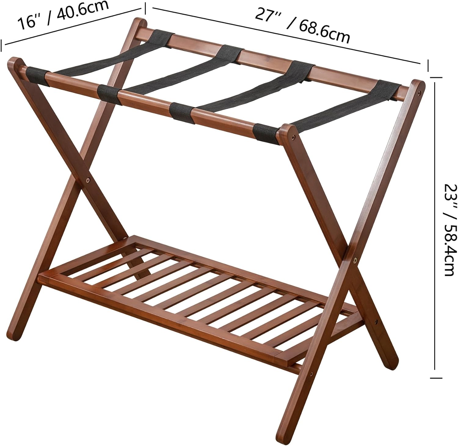 Forevich Portaequipajes plegable de bambú con estante de almacenamiento para habitación de invitados, sala de estar, Hotel Essentials, soporte de
