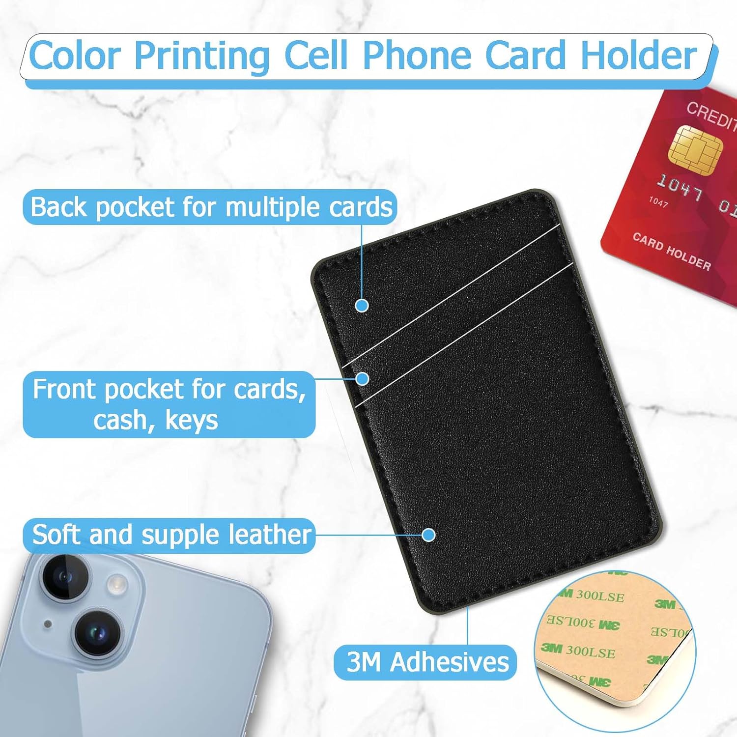 Cartera de cuero para teléfono con tarjetero para teléfono, adhesivo para teléfono con adhesivo, elegante funda para tarjetas de crédito, adecuado