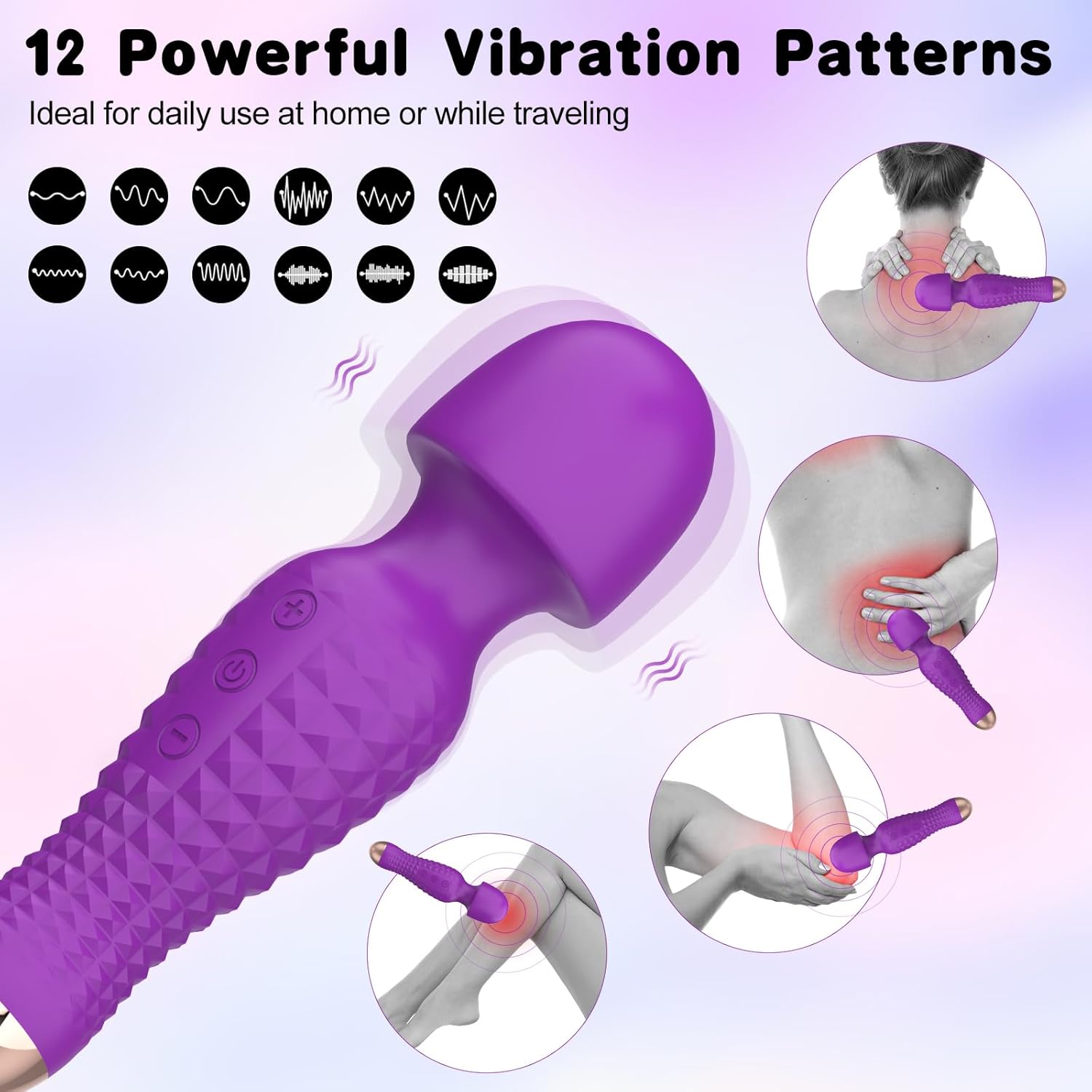 AGGP Vibrator Wand Sex Toys for Female Clitoral Stimulation, Magic Cordless Handheld Powerful G Spot Vibrator with 12 Speed, Personal Massager Tool