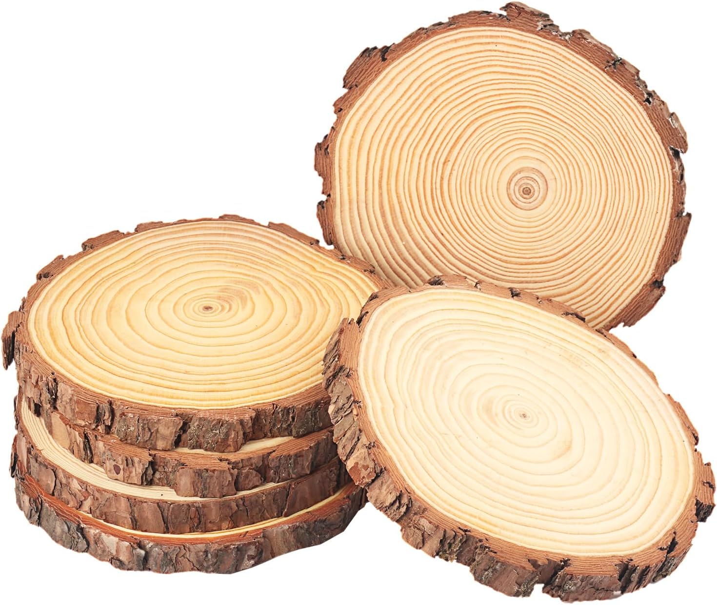 6 piezas de rebanadas de madera natural de 8 a 9 pulgadas, círculos de madera de pino sin terminar con cortezas para posavasos, manualidades,