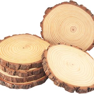 6 piezas de rebanadas de madera natural de 8 a 9 pulgadas, círculos de madera de pino sin terminar con cortezas para posavasos, manualidades, 6 piezas de rebanadas de madera natural de 8 a 9 pulgadas, círculos de madera de pino sin terminar con cortezas para posavasos, manualidades,