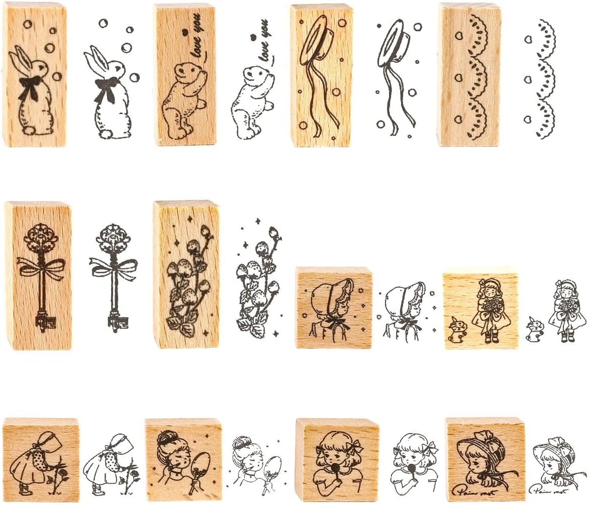 Sello de goma con patrones de plantas de madera, juego de sellos de goma decorativos de madera para manualidades, tarjetas de manualidades, álbumes