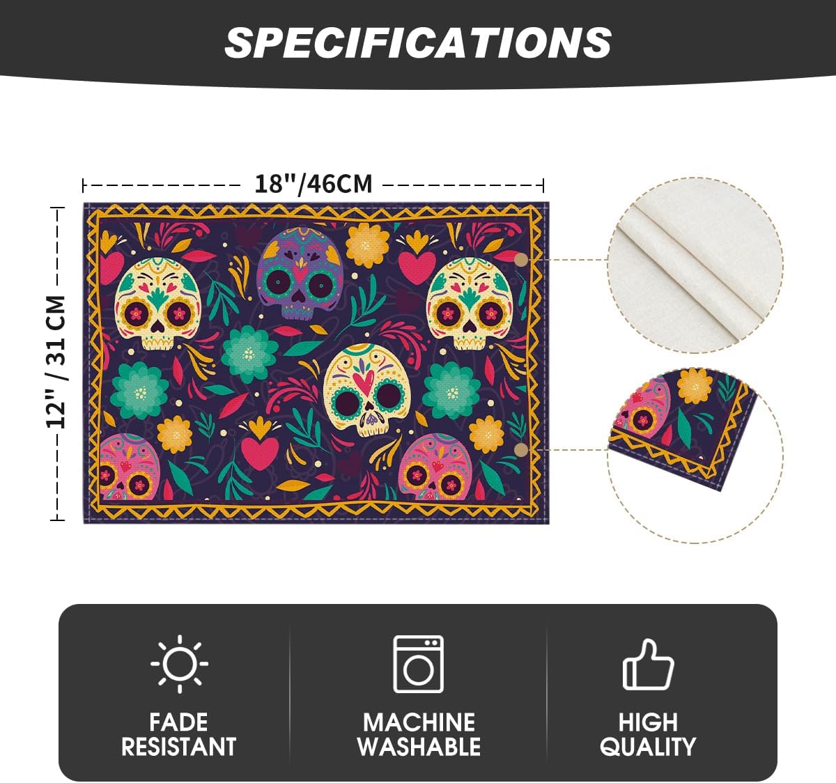 Artoid Mode Juego de 12 manteles individuales con diseño de caléndulas de acuarela con caléndulas y caléndulas del Día de los Muertos de 12 x 18