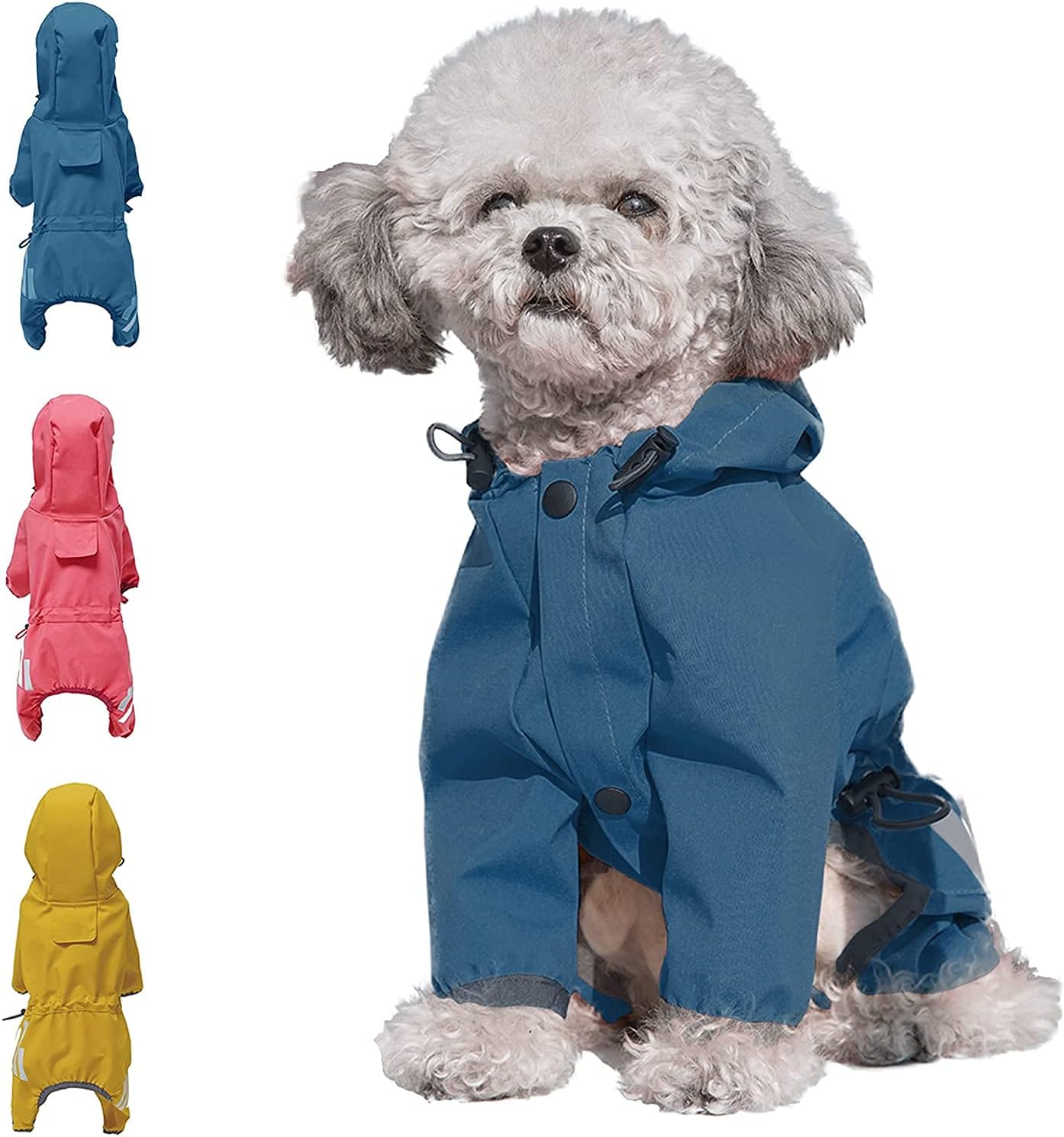 Impermeables impermeables para cachorros con capucha para perros pequeños y medianos, poncho con correa reflectante, chaqueta ligera con agujero