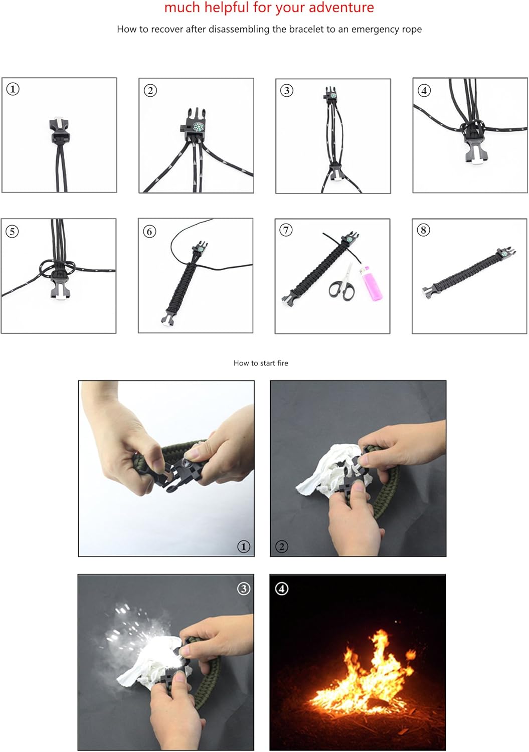 Reloj de pulsera deportivo  Pulsera de supervivencia al aire libre multifuncional, pulsera de emergencia impermeable, herramientas de primeros