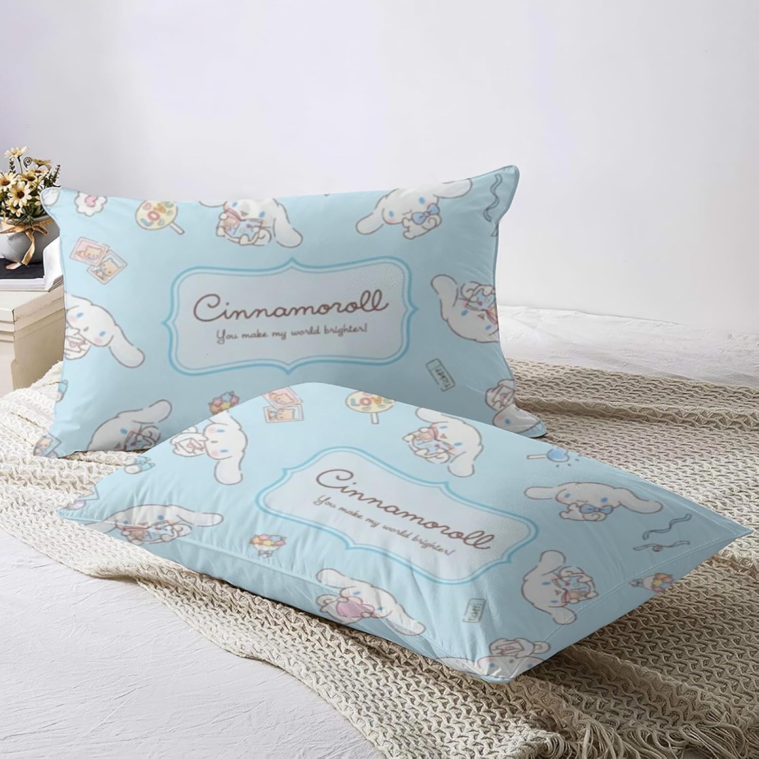 RIDD Cinnamoroll – Juego de funda de edredón para niños, juego de cama de doble cara con bonito estampado de dibujos animados, ropa de cama suave y