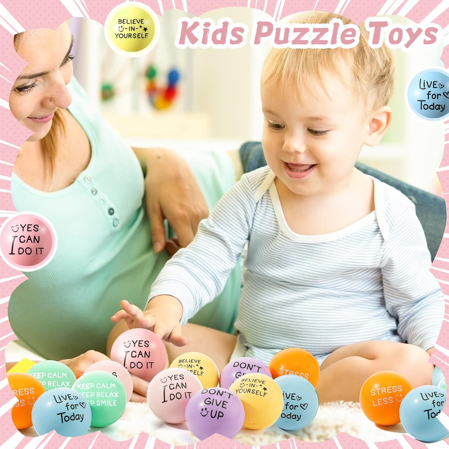 Shappy 100 bolas motivacionales para el estrés a granel de 1.97 pulgadas, bola de espuma colorida para aliviar el estrés con citas, pequeña bola