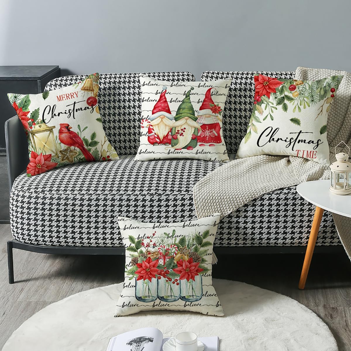 Juego de 4 fundas de almohada navideñas de 18 x 18 pulgadas, fundas de cojín para decoración de vacaciones de invierno para sofá, sala de estar y