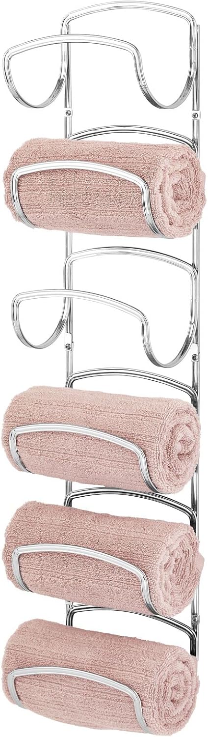 mDesign Toallero moderno y decorativo de seis niveles para baño, soporte y organizador, para montar en la pared, para almacenamiento de toallas de