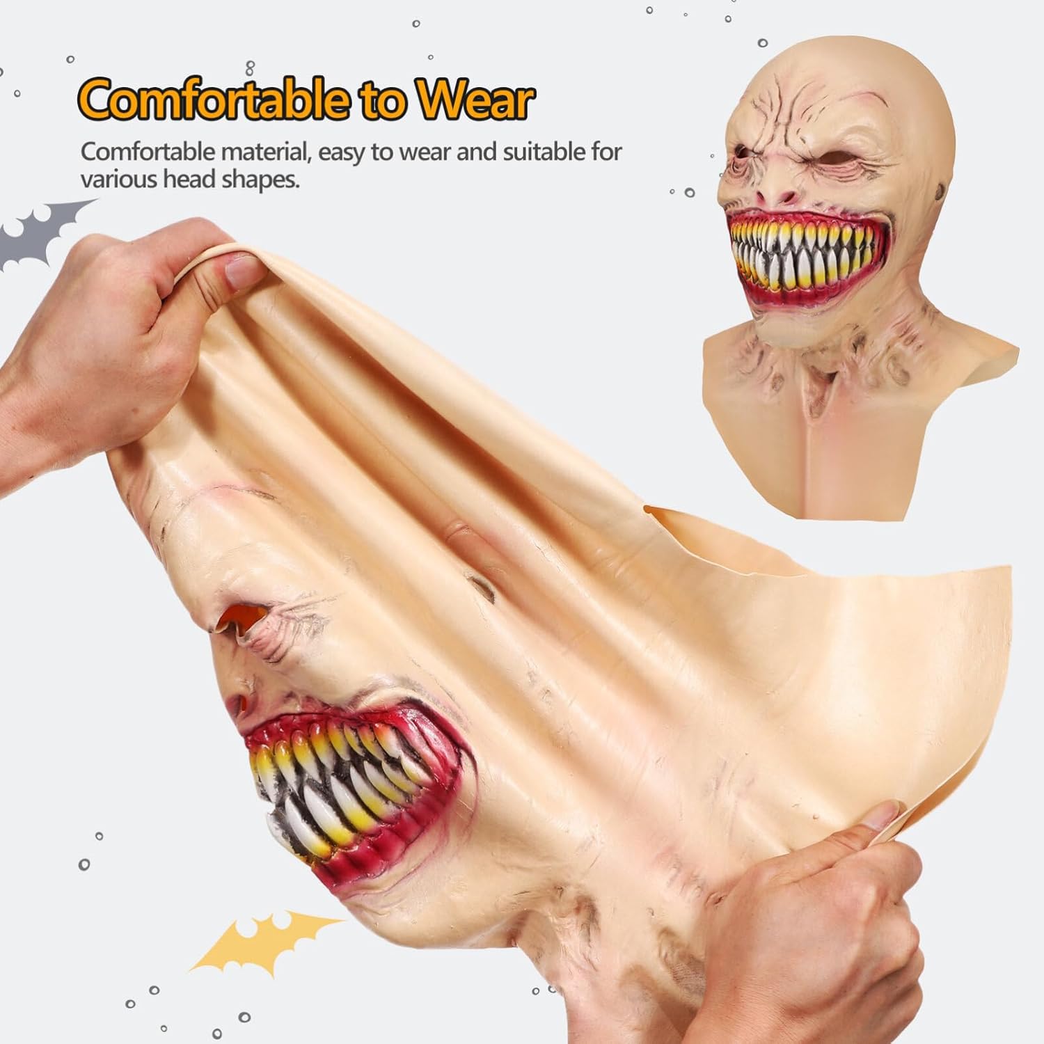 Toyvian Máscara de fantasma de Halloween, máscara de zombi de cabeza completa, de látex natural, monstruo con colmillos, para Halloween, vampiro,