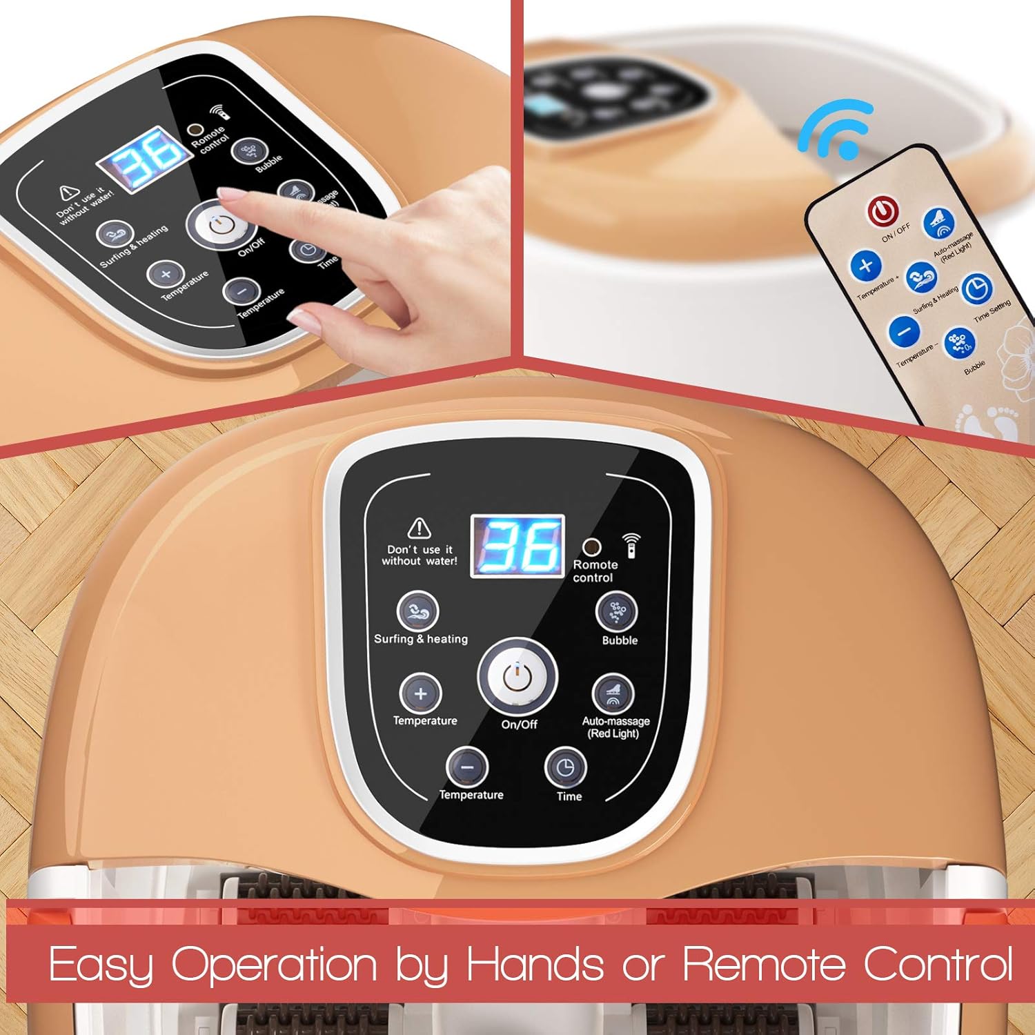 WELLHUT Masajeador de baño de spa para pies con bañera de calor para pies, marrón