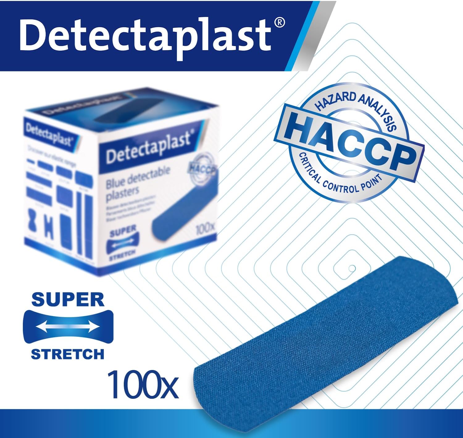Detectaplast Yesos Azules Elásticos, Metales Detectables y Flexibles, Kit de Primeros Auxilios para Catering en Ambientes de Manipulación de