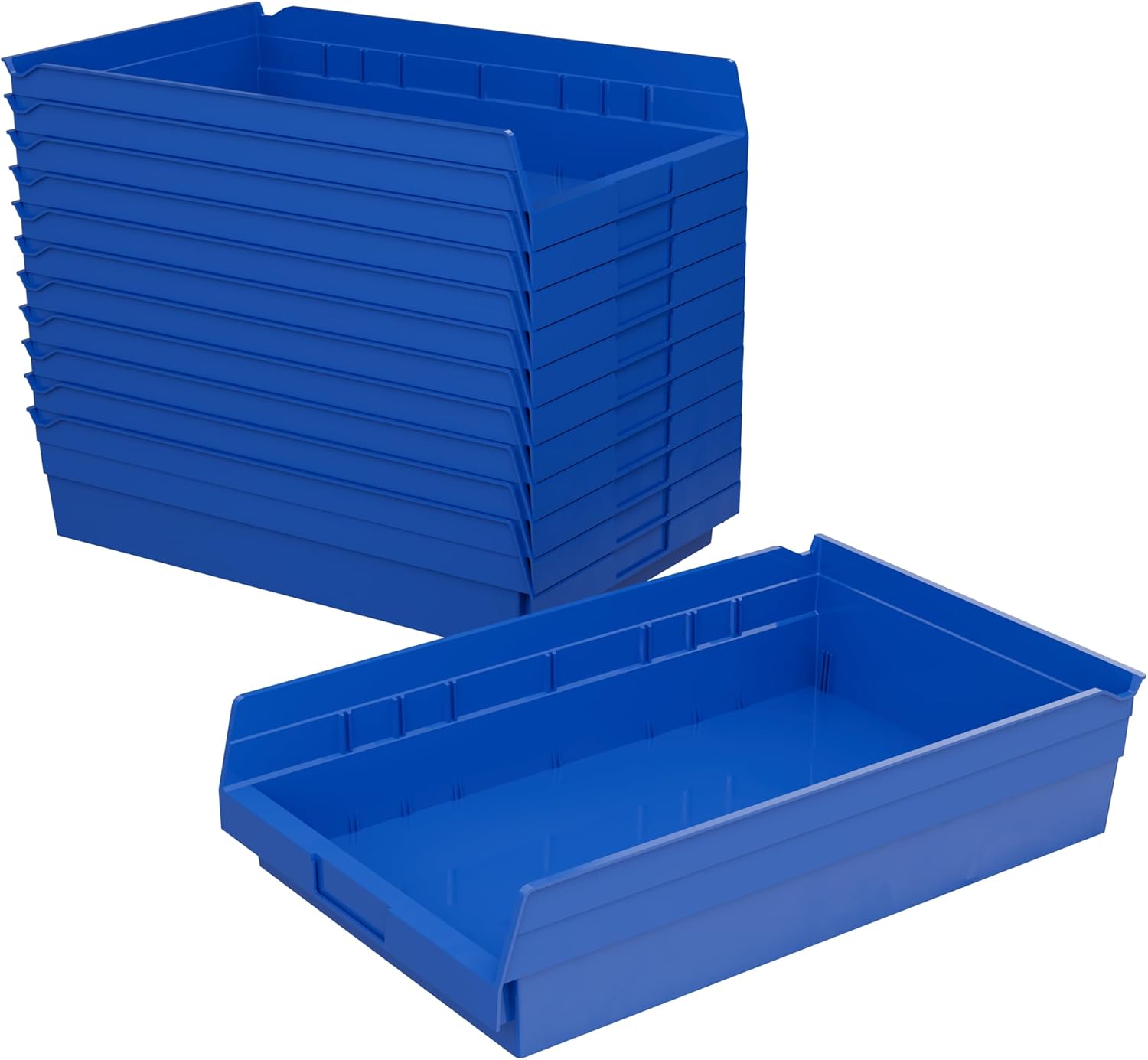 Akro-Mils 30178 – Caja de plástico para estantes anidados, (18 x 11 x 4 pulgadas), azul, (paquete de 12)