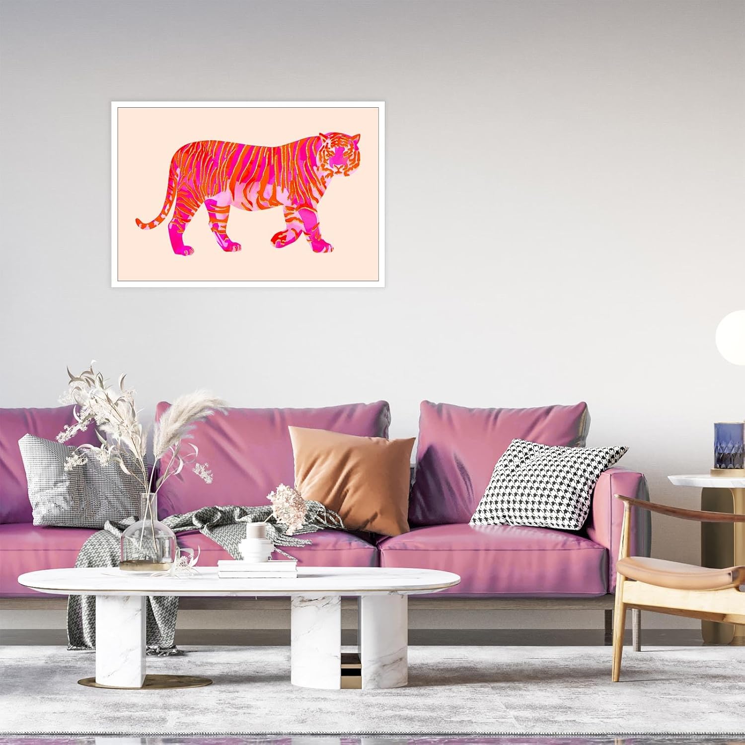BNGFDV Lienzo de tigre rosa y naranja funky para pared, póster moderno de animales preparados para dormitorio de niñas, dormitorio universitario,