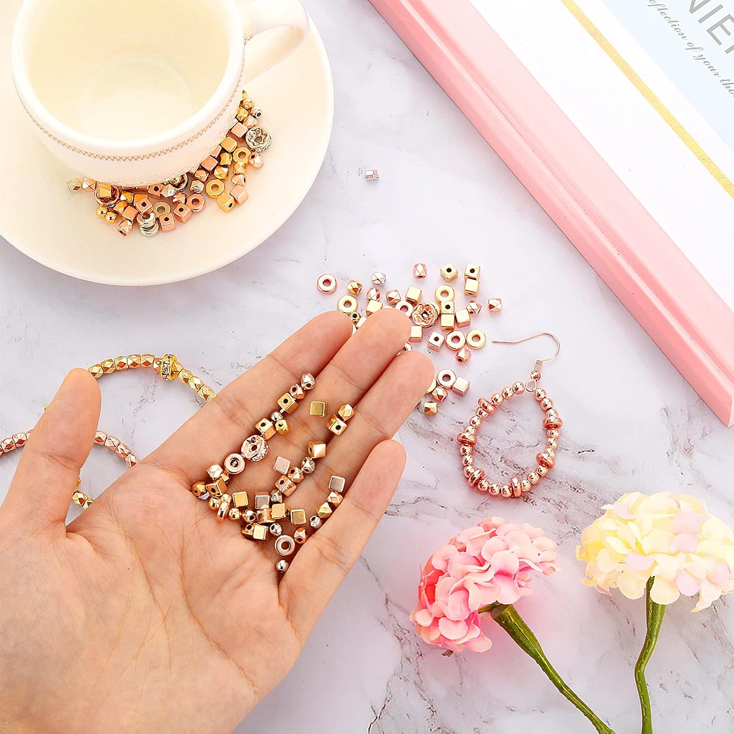 3630 cuentas espaciadoras surtidas, cuentas de cubo Rondelle facetadas, cuentas cuadradas espaciadoras de columna, dijes de joyería redondos de