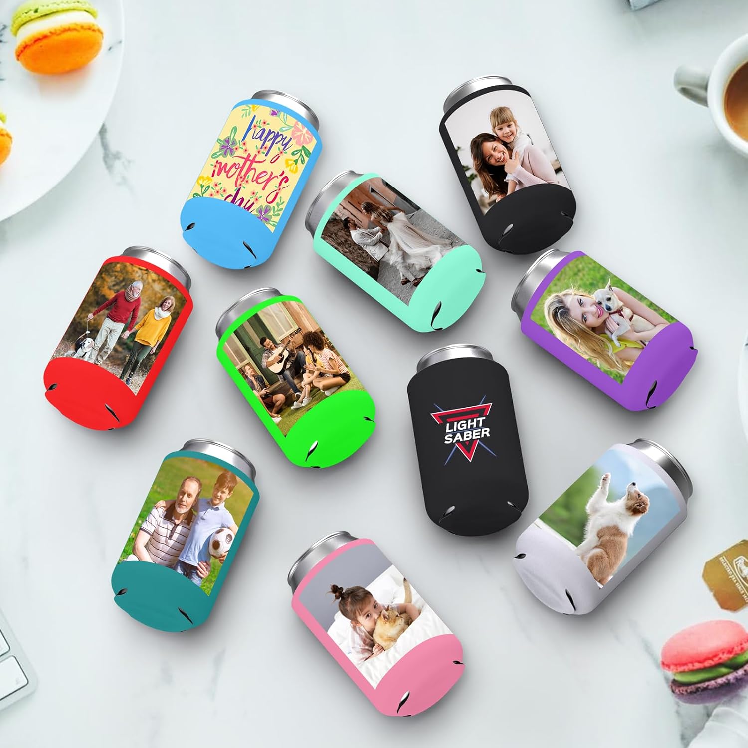 20 fundas personalizadas para enfriadores de latas, a granel, personalizables, de cerveza, refrescos, botellas, con logotipo, foto, texto, para
