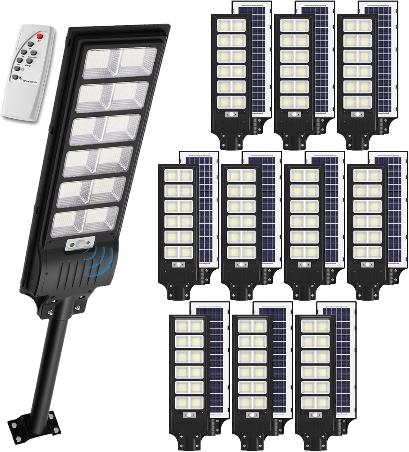 Viugreum Luces solares de calle de 1000 W para exteriores con sensor de movimiento, paquete de 10 1080 LED, 6000 K IP65, luces solares de