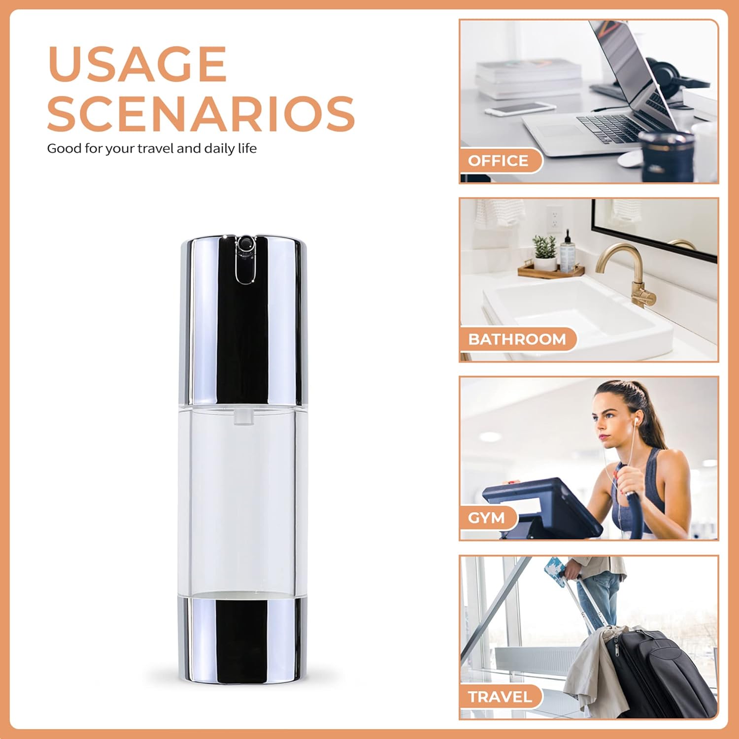 longway Botellas de bomba sin aire de 1.7oz1.7 fl oz sin aire, botella de bomba de crema cosmética sin aire, dispensador de tamaño de viaje,
