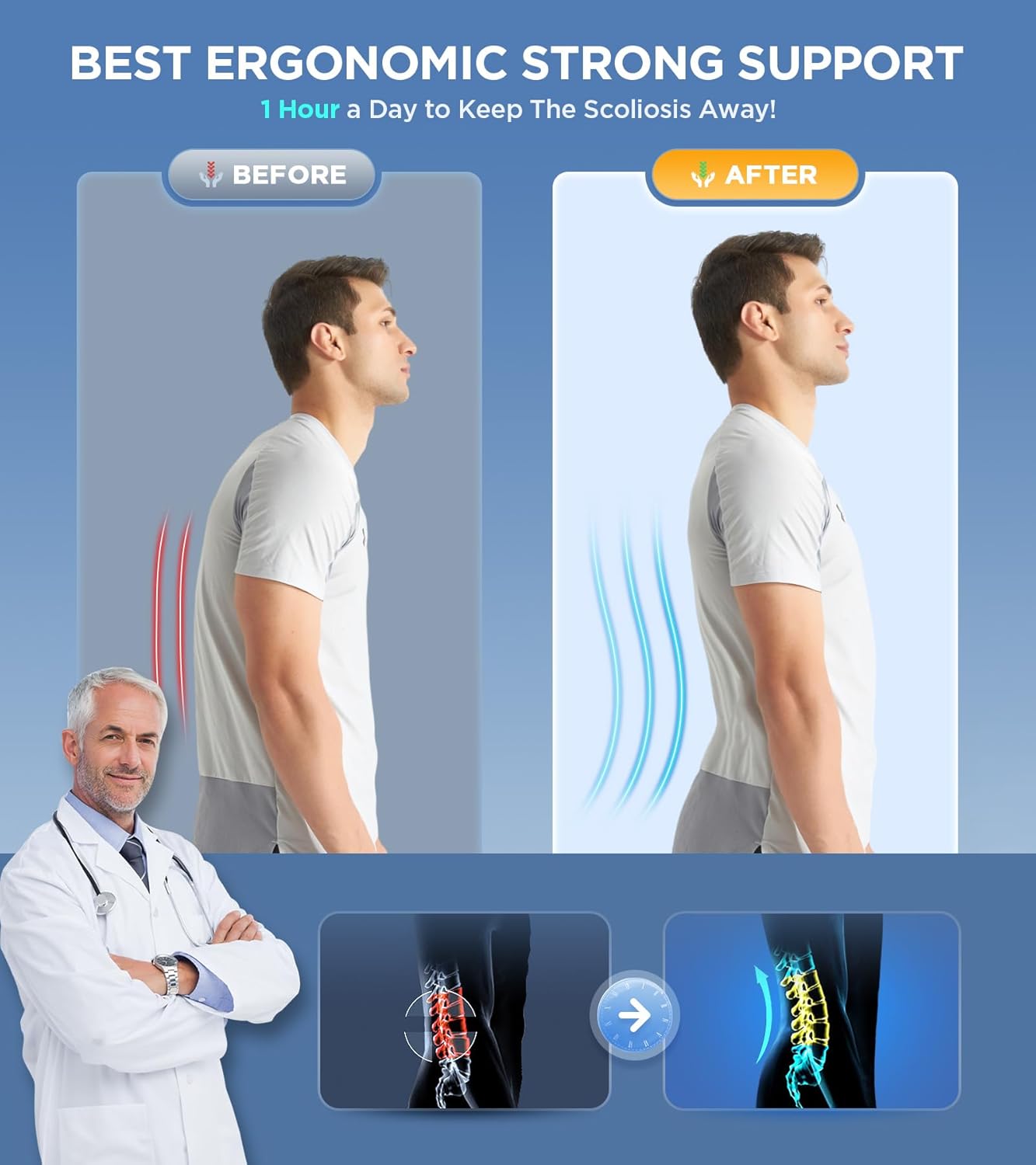Soporte de espalda para aliviar el dolor de espalda baja con almohadilla lumbar 3D, cinturón de apoyo de espalda 6X con tiras alternativas para