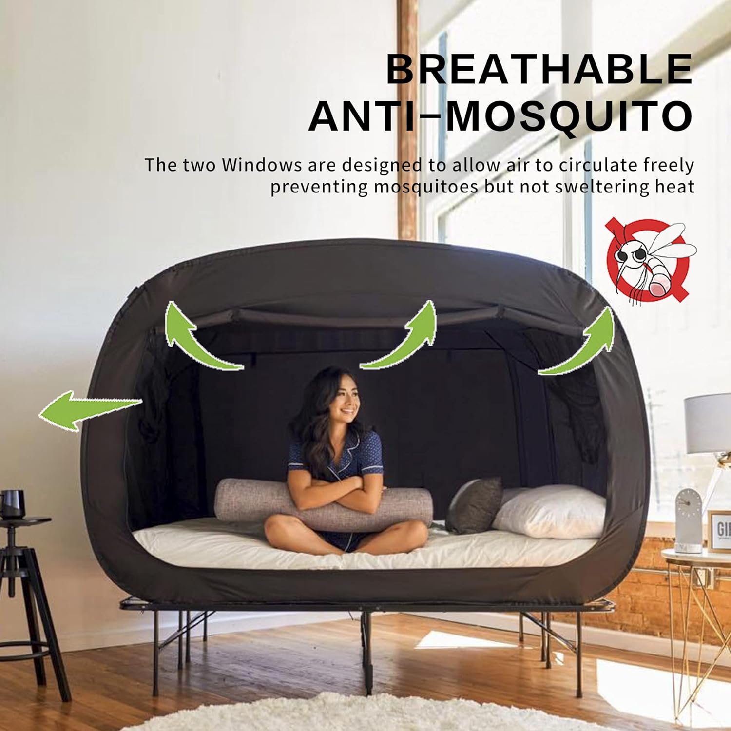 Tienda de campaña desplegable para privacidad, para uso en interiores, toldo para cama para dormir, con puerta doble y ventana de malla mosquitera,