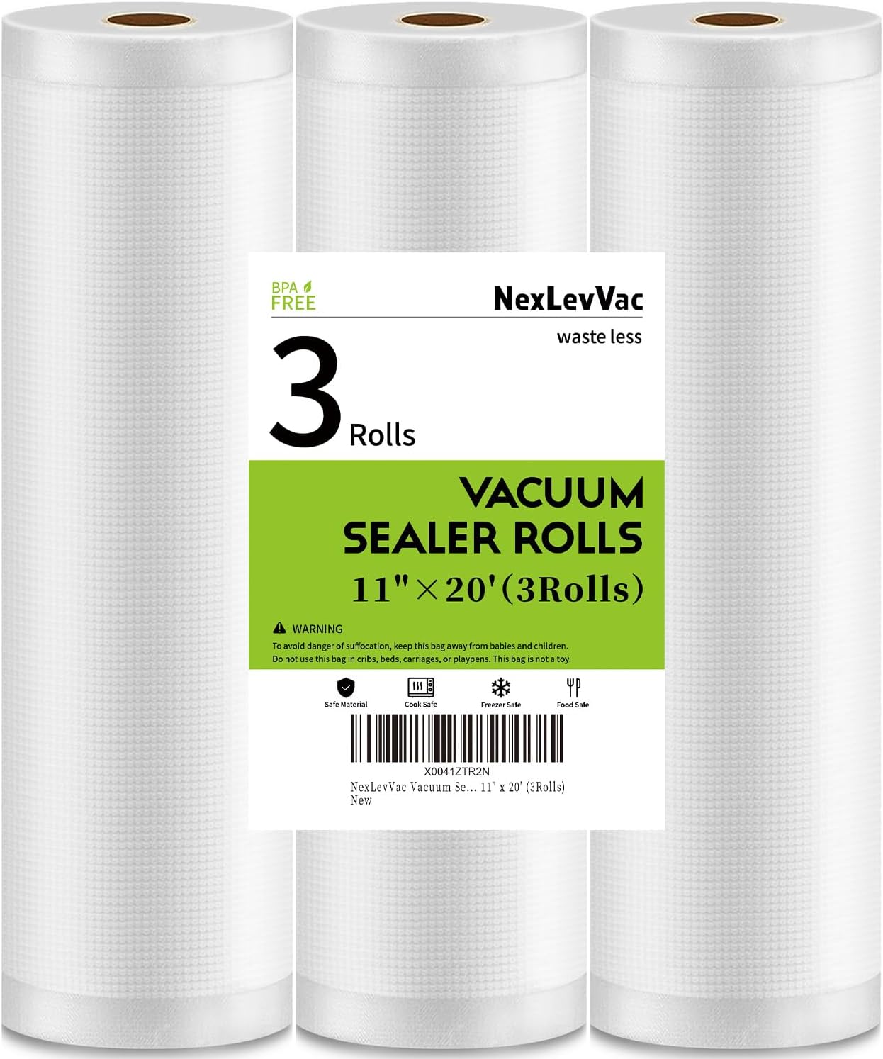 NexLevVac Vacuum Sealer Bags 11″x20′ Rolls 3 Pack for Food Saver, BPA Free,Customized Size,Commercial Grade Vacuum Seal Freezer Roll Bags,Great for