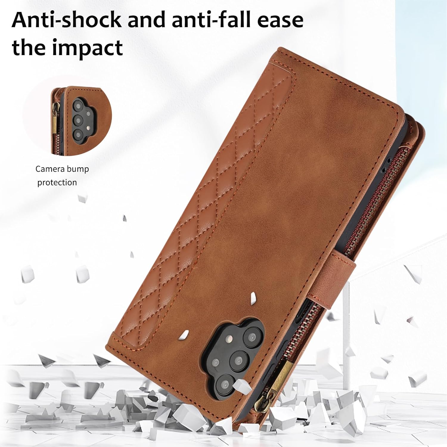 Asuwish Funda de teléfono para Samsung Galaxy A32 5G 2021 de 6.5 pulgadas con protector de pantalla de vidrio templado y correa para la muñeca con