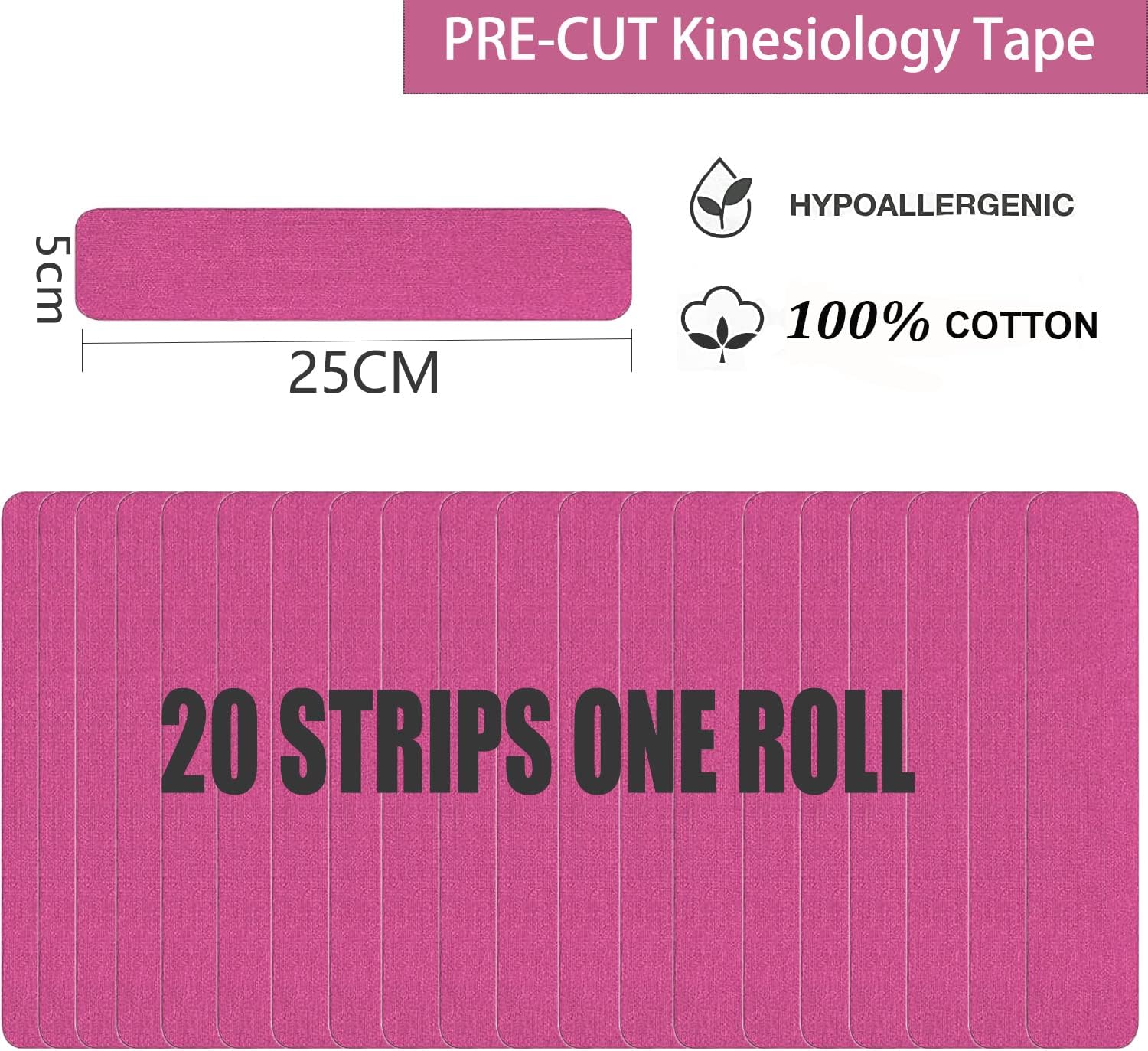 Kinesiology – Cinta deportiva deportiva profesional (3 rollos, 60 tiras precortadas), cinta transpirable sin látex para tobillo, muñecas, rodillas,
