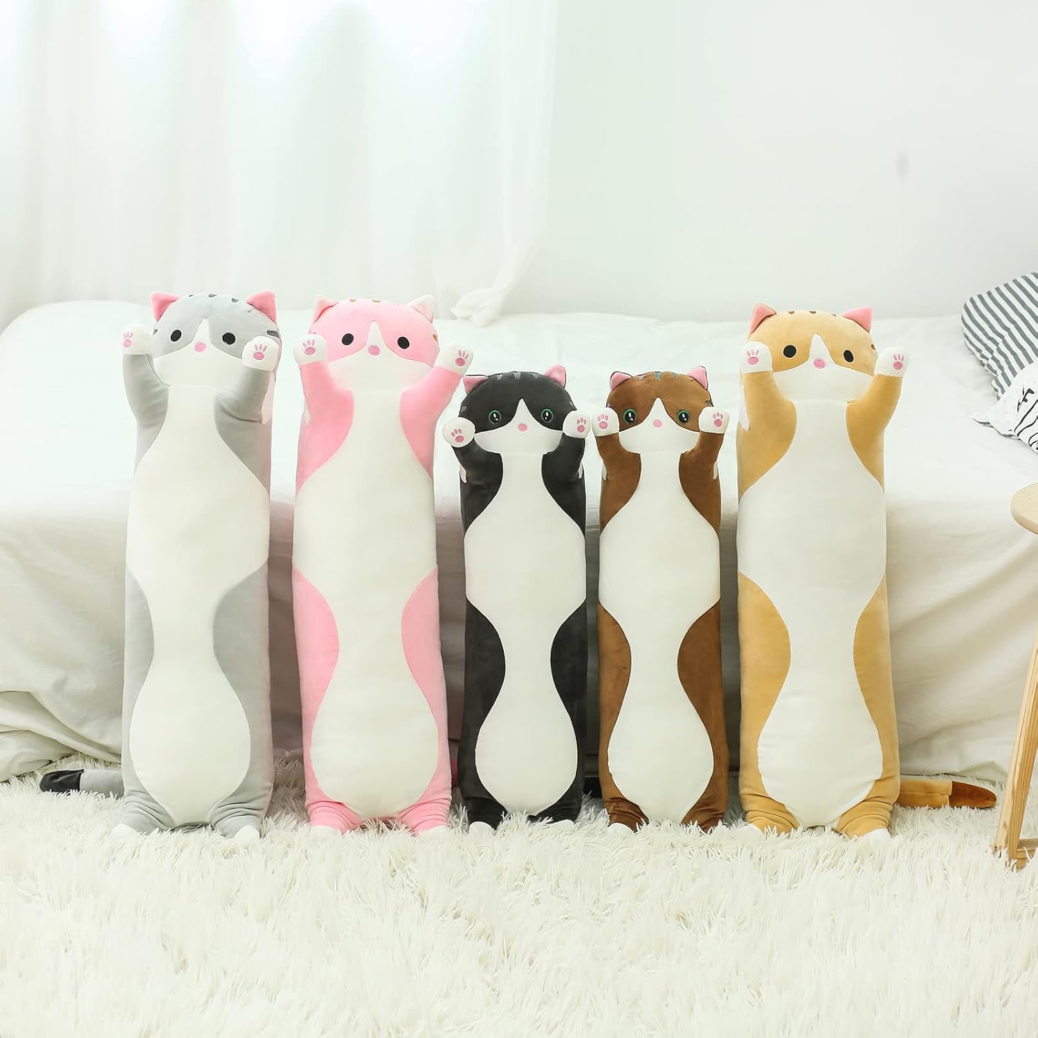 Linda almohada larga para el cuerpo de gato de peluche de animales de peluche para niñas y niños, almohada de peluche Kawaii para mascotas