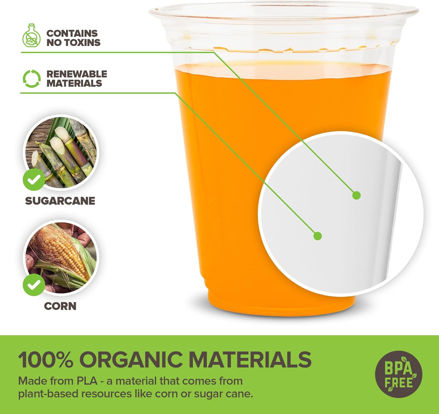 Stock Your Home Vasos fríos transparentes compostables comercialmente de 12 onzas (paquete de 100) vasos ecológicos para fiestas, respetuosos con el