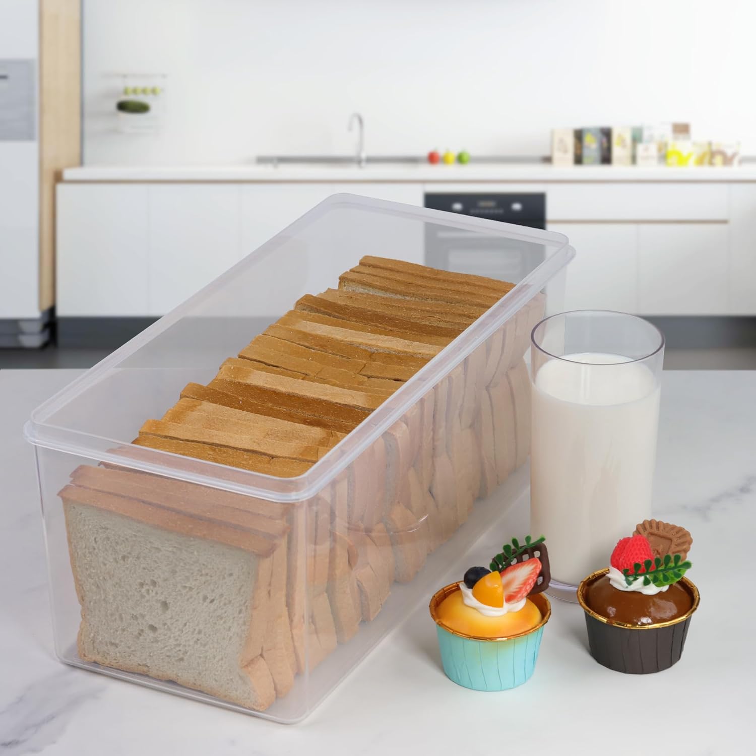 Tiawudi Paquete de 2 cajas de pan, contenedor de pan de plástico, soporte grande para sándwiches, contenedor de almacenamiento de pan para encimera