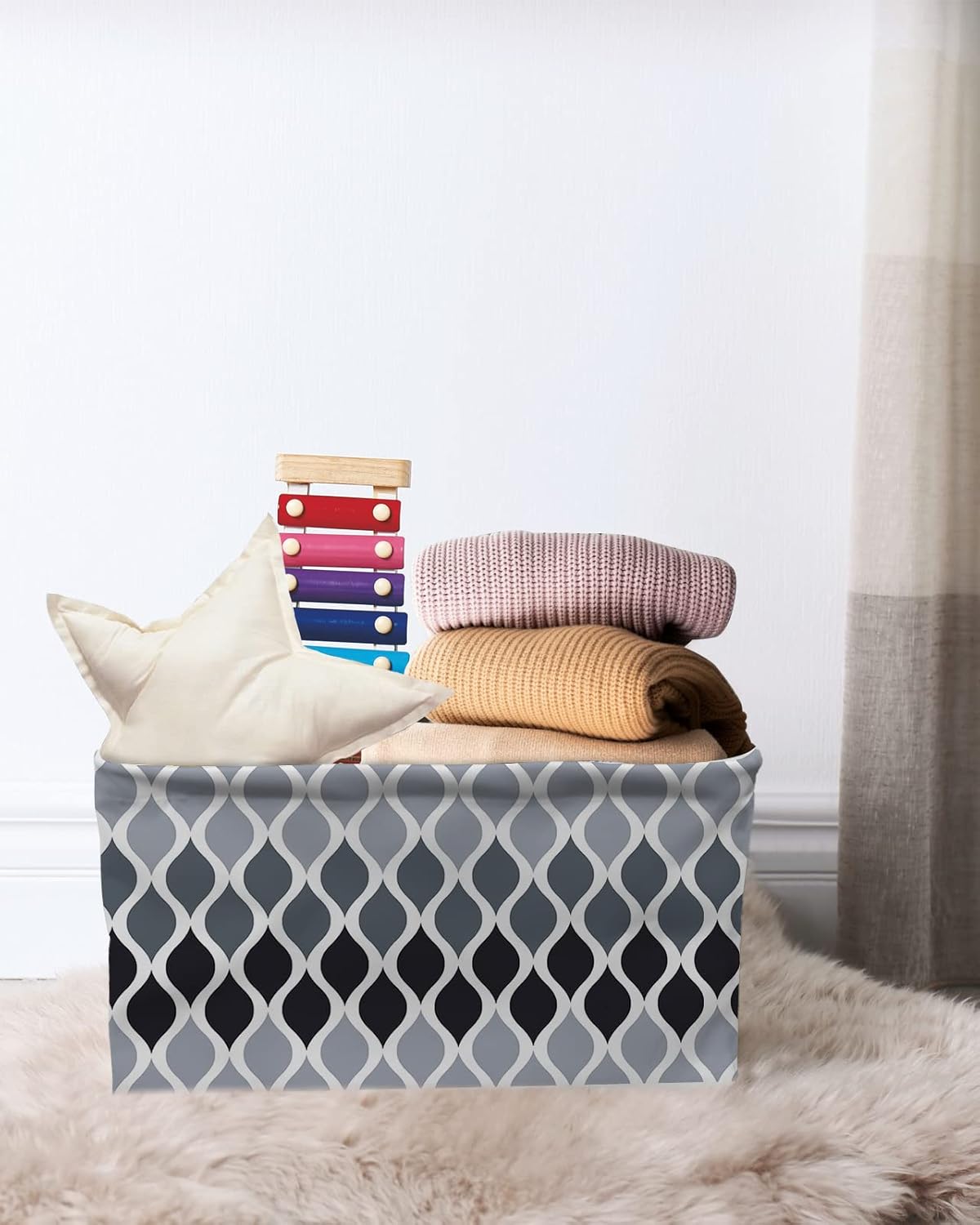 Cesta de almacenamiento gris degradado para organizar estantes, cajas de almacenamiento plegables con asa, gris moderno geométrico arte abstracto