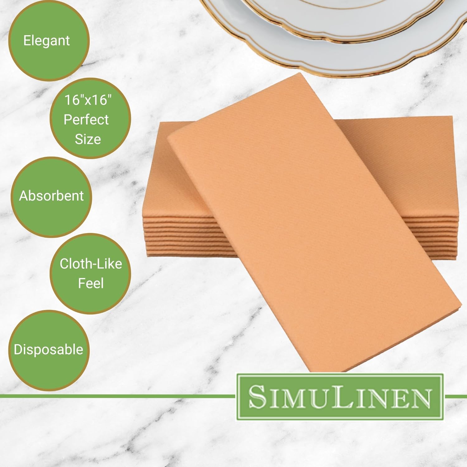 SimuLinen Servilletas de cena de albaricoquemelocotón desechables y decorativas – Servilletas de cena con tacto de lino, similar a la tela y KOSHER