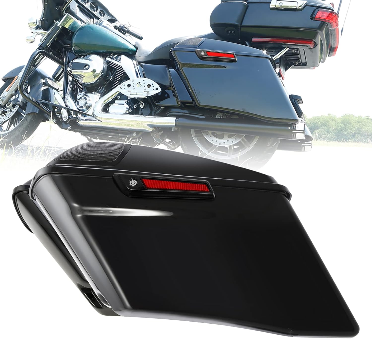 TCT-MOTORPARTS – Alforjas rígidas para motocicletas, 4 pulgadas más extensas, color negro vívido