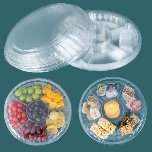 Paquete de 12 bandejas redondas para servir aperitivos con tapas con tenedor, aperitivos, bandeja de plástico para verduras, frutas, recipientes Paquete de 12 bandejas redondas para servir aperitivos con tapas con tenedor, aperitivos, bandeja de plástico para verduras, frutas, recipientes